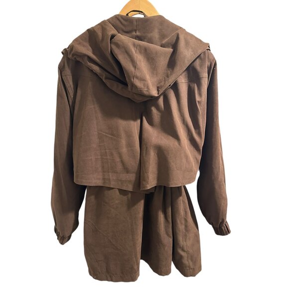 ✌️ 2/$40 ✌️ Chocolate Brown Soft Hooded 4 Button Front Trenchcoat Petite Medium - Picture 5 of 7